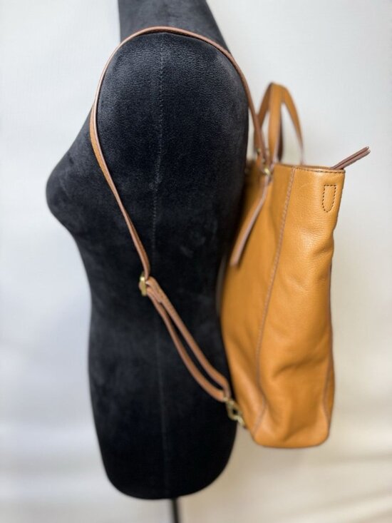 Fossil Brown/Tan Pebbled Leather Tote Bag Camilla Convertible Backpack Purse main image 7